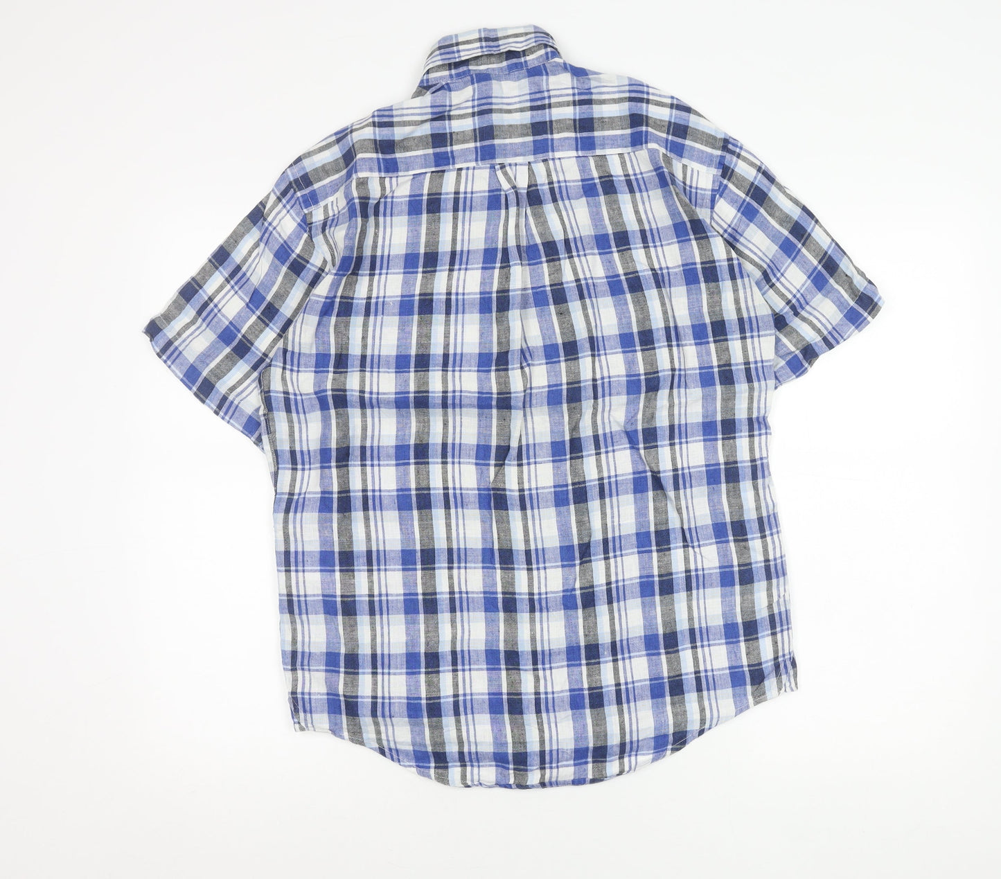 McNeal Men’s Blue Checked Linen Short Sleeve Button-Up Shirt S