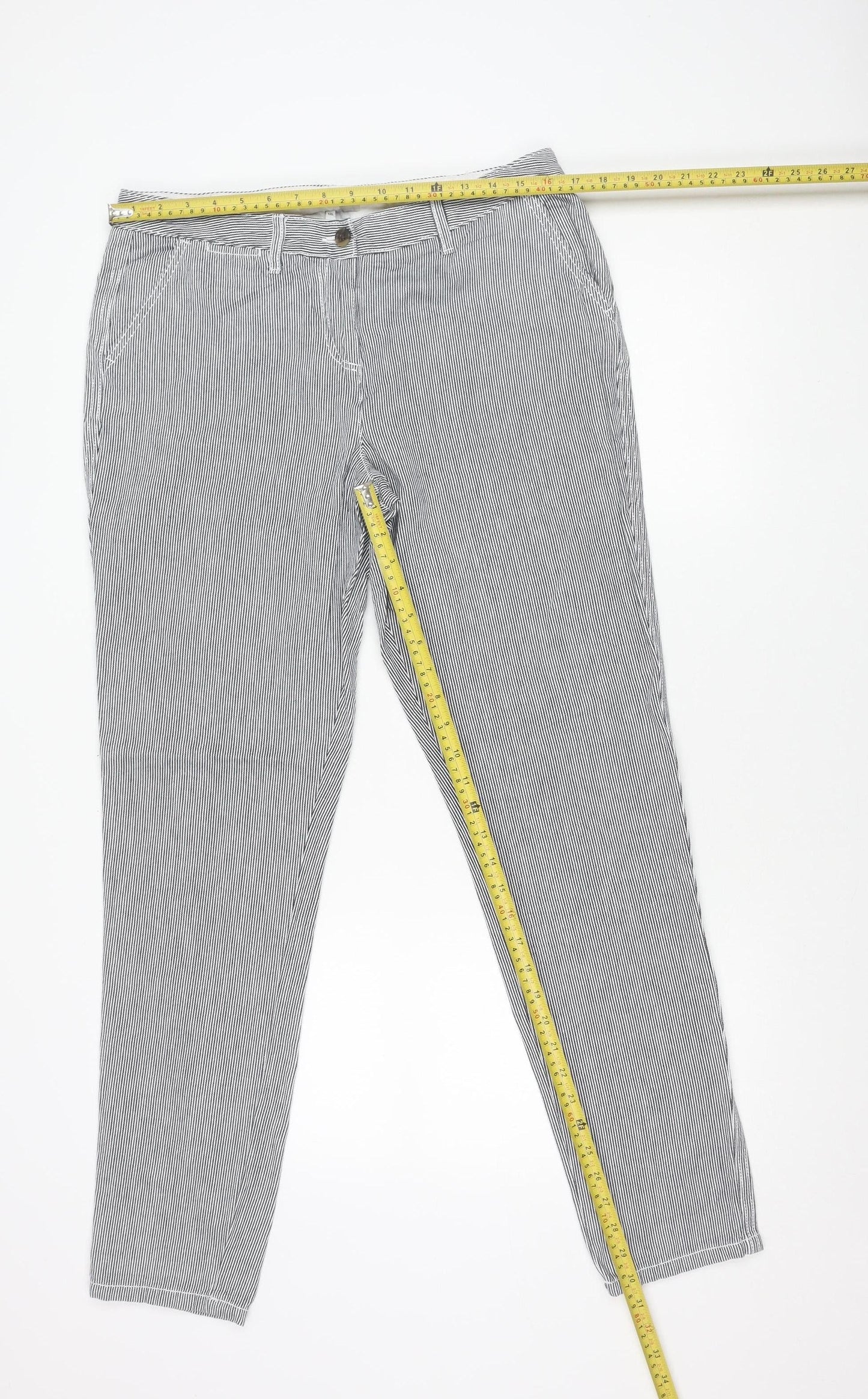 Next Women’s Black Striped Chino Trousers Size 12L Tall Cotton