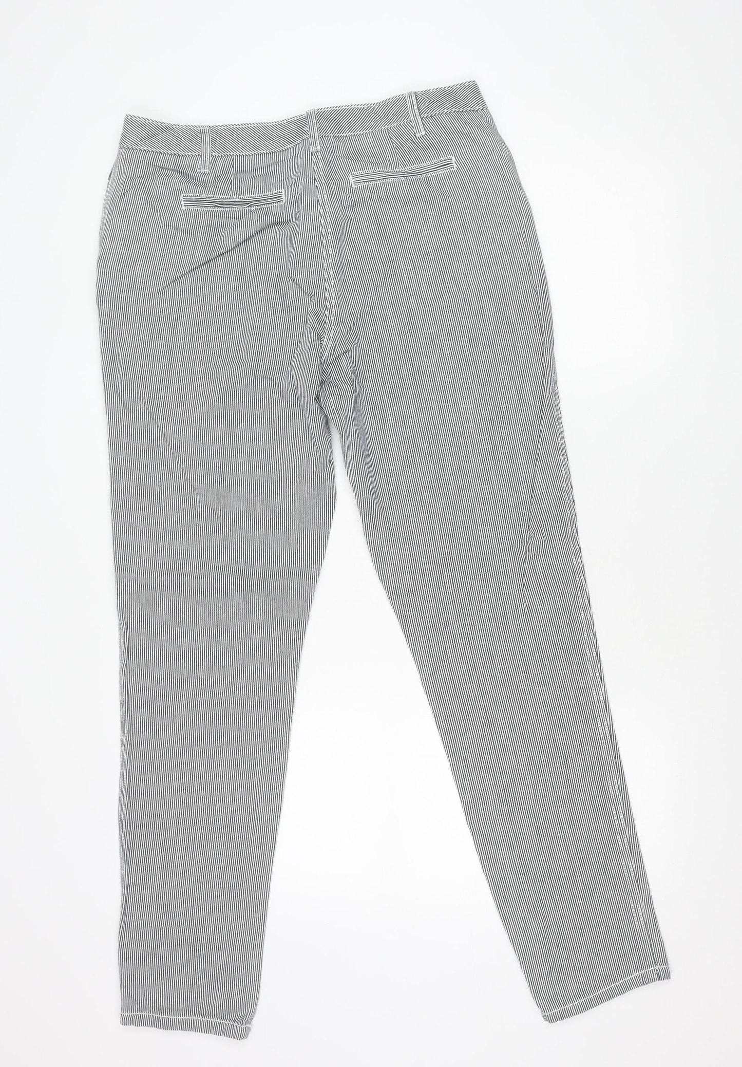 Next Women’s Black Striped Chino Trousers Size 12L Tall Cotton