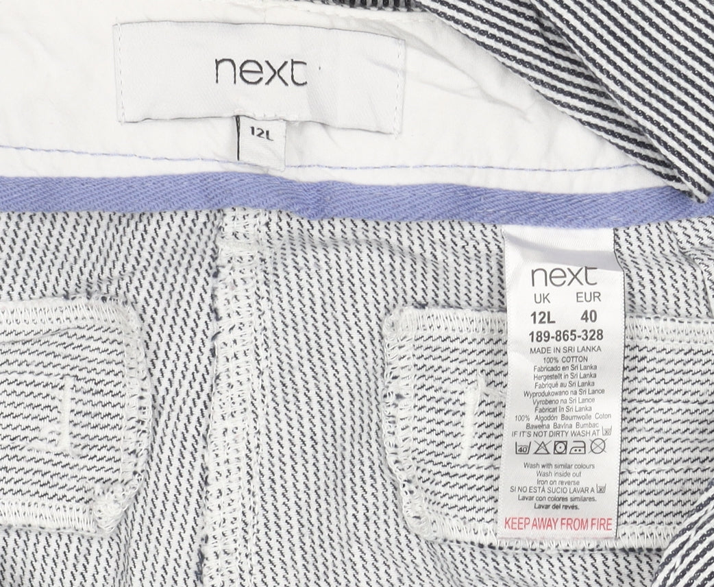 Next Women’s Black Striped Chino Trousers Size 12L Tall Cotton