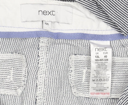 Next Women’s Black Striped Chino Trousers Size 12L Tall Cotton