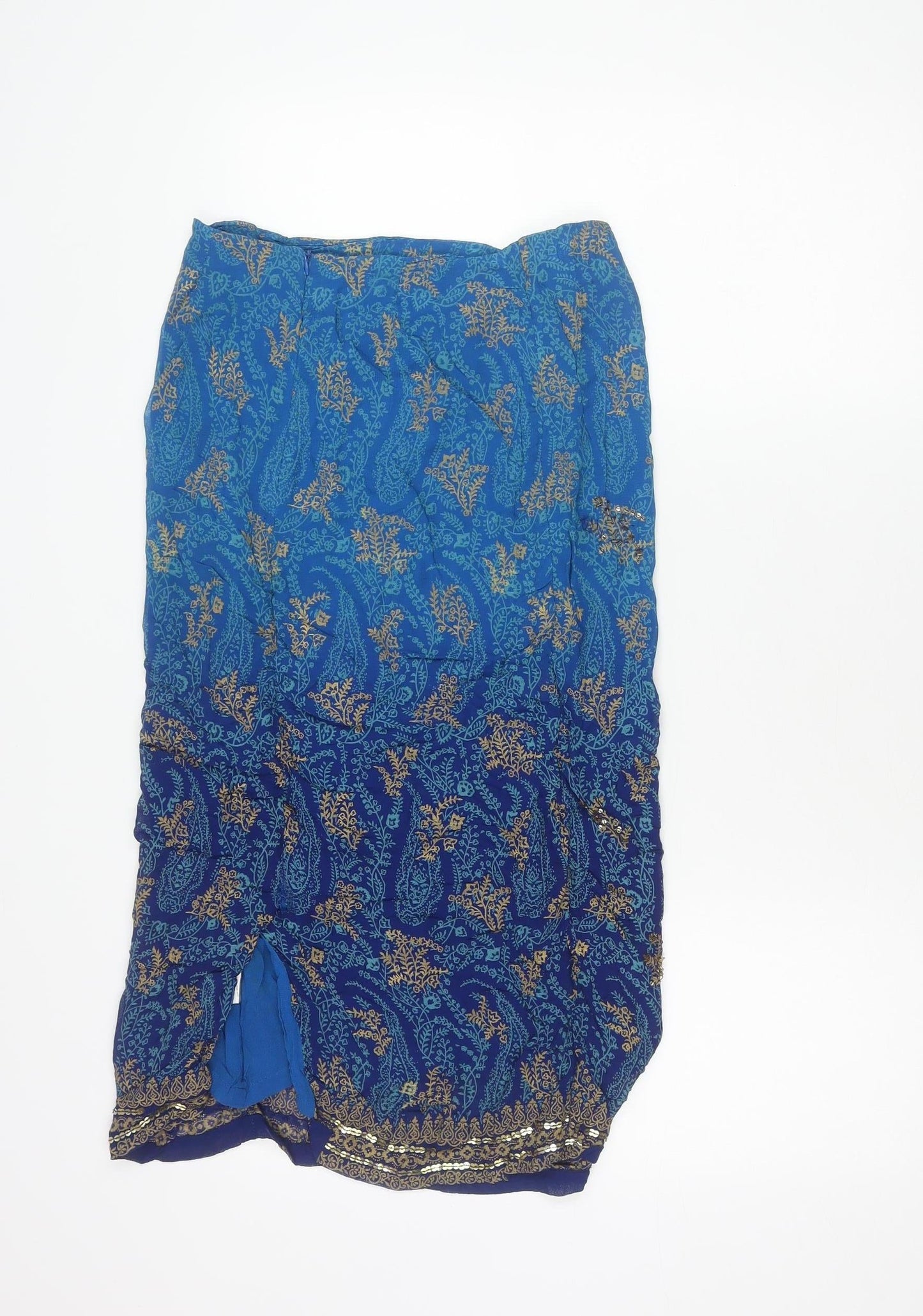 Monsoon Womens Blue Paisley Beaded Midi Skirt Size 14 Viscose