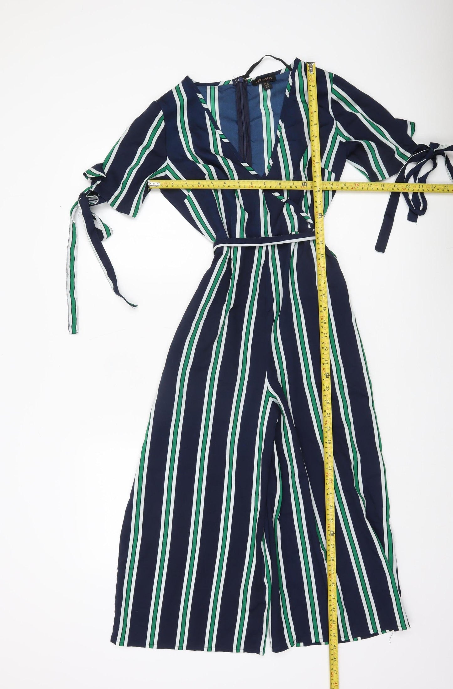 QED London Women’s Multicoloured Stripe Jumpsuit UK 8 Wide-Leg V-Neck