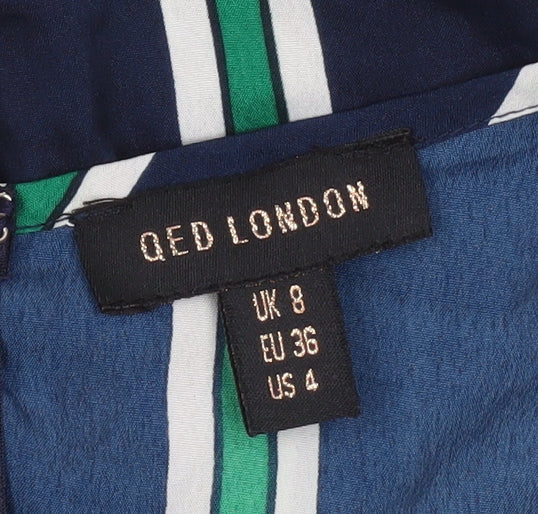 QED London Women’s Multicoloured Stripe Jumpsuit UK 8 Wide-Leg V-Neck