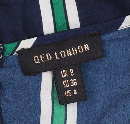 QED London Women’s Multicoloured Stripe Jumpsuit UK 8 Wide-Leg V-Neck