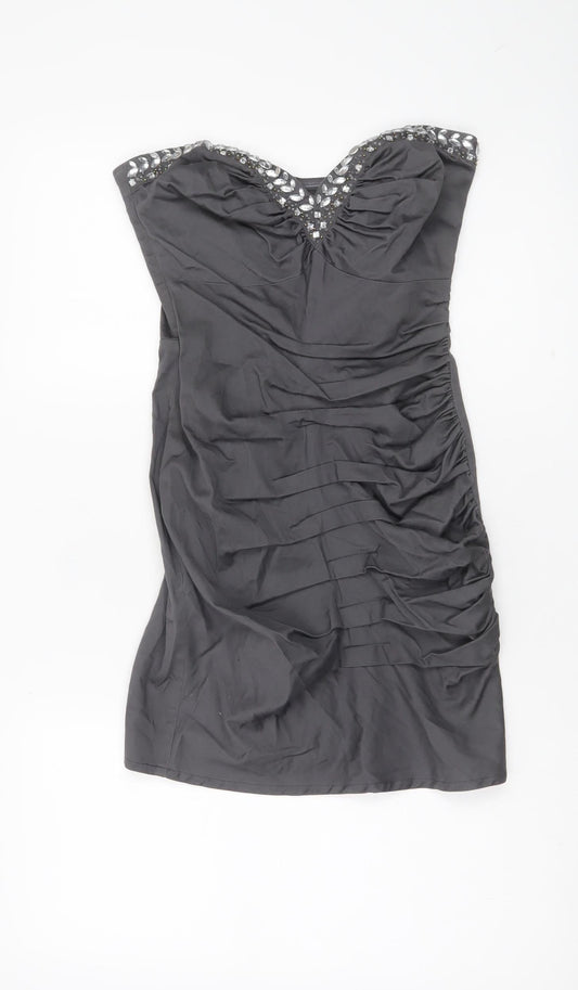 Lipsy Women’s Grey Strapless Bodycon Party Dress Size 8