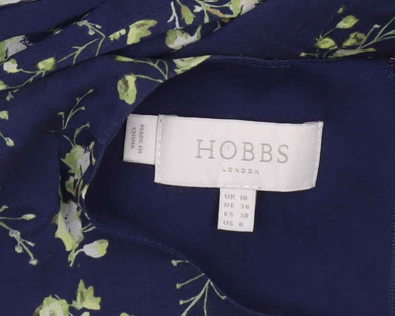 Hobbs Women’s Blue Floral Sheath Dress UK 10 Short Sleeve Silk Blend