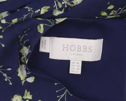 Hobbs Women’s Blue Floral Sheath Dress UK 10 Short Sleeve Silk Blend