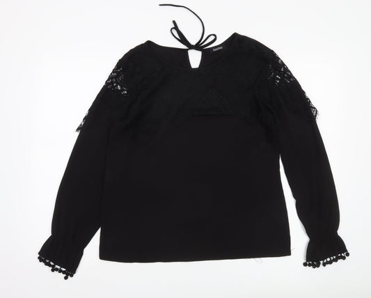 Boohoo Womens Black Lace Long Sleeve Tunic Blouse Size 12