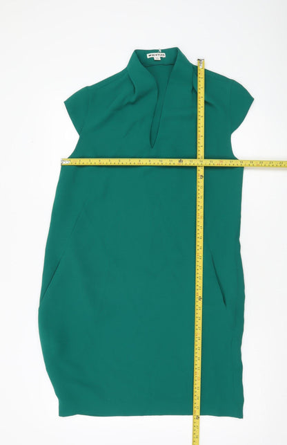 Whistles Women’s Green Shift Knee Length Dress Size 10 Short Sleeve