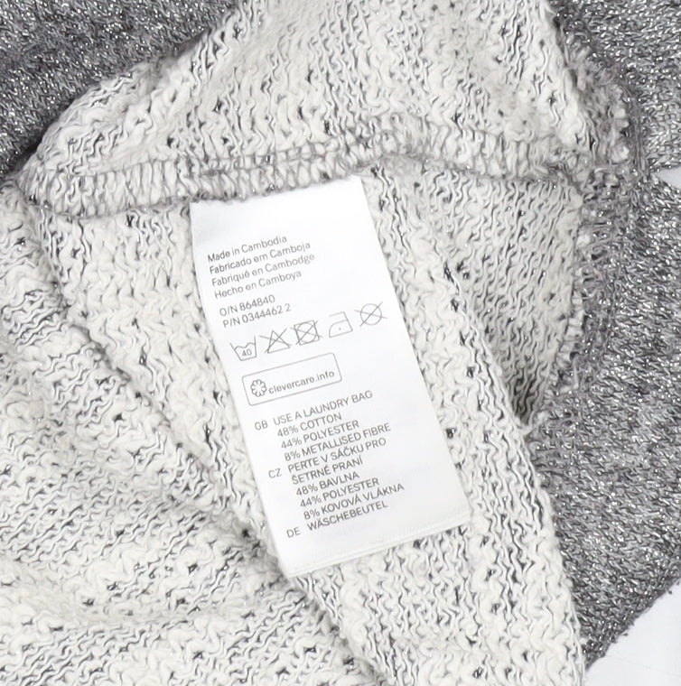 H&M Girls Grey Glitter Pullover Hoodie Size 12 Years Cotton Blend