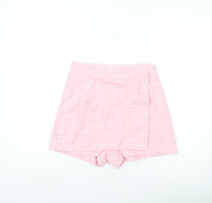 Zara Women Pink Wrap Bouclé Shorts Size 12 High Waist