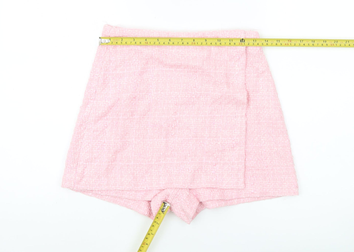 Zara Women Pink Wrap Bouclé Shorts Size 12 High Waist