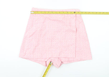Zara Women Pink Wrap Bouclé Shorts Size 12 High Waist