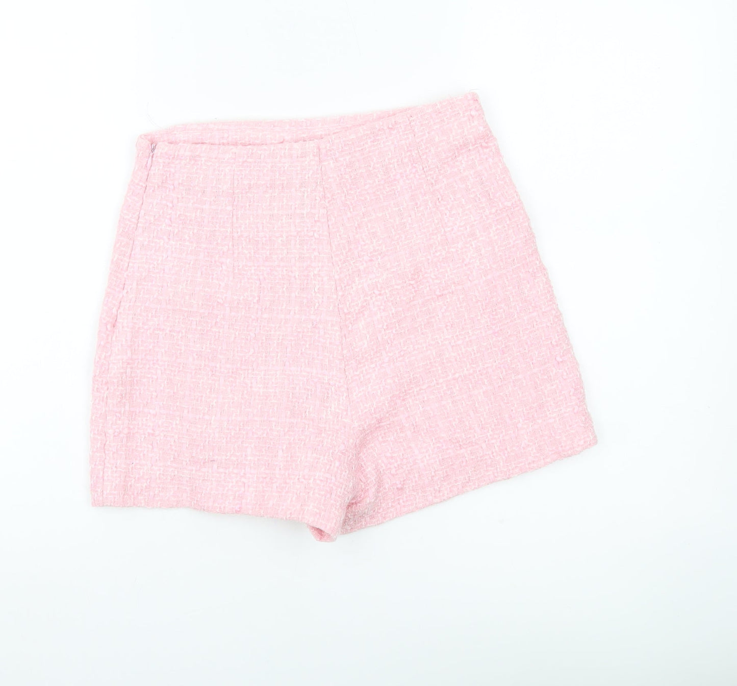 Zara Women Pink Wrap Bouclé Shorts Size 12 High Waist