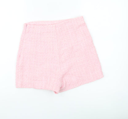Zara Women Pink Wrap Bouclé Shorts Size 12 High Waist