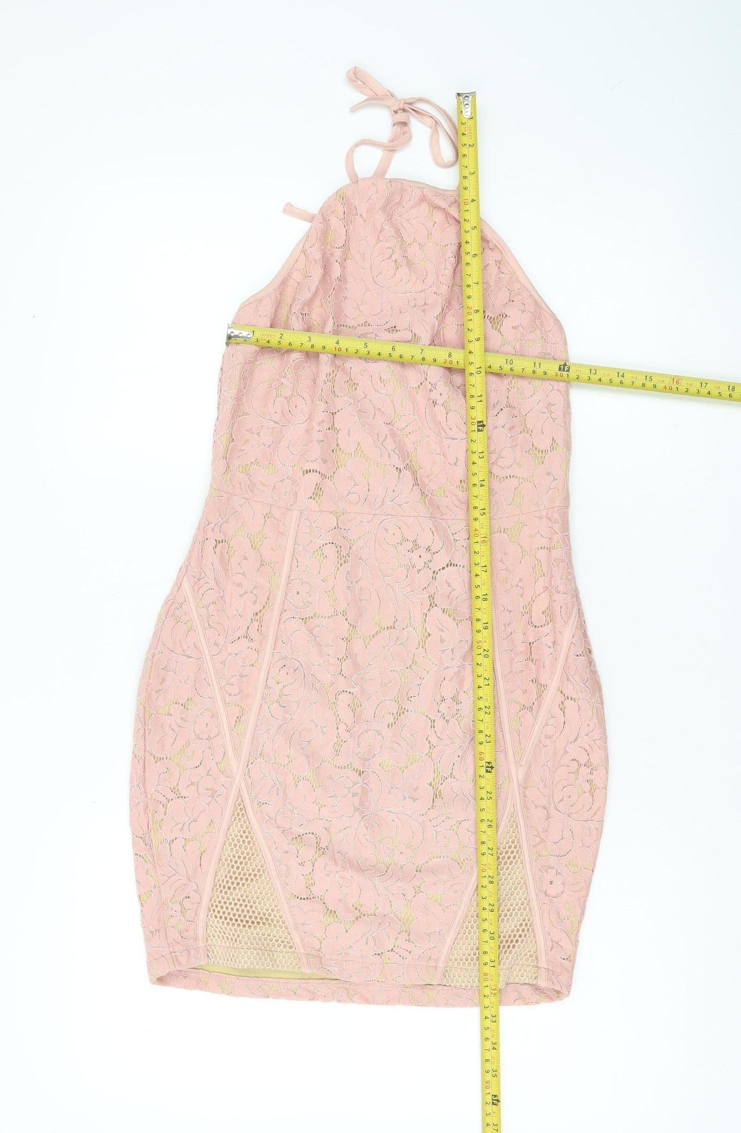 PrettyLittleThing Women Pink Lace Halter Bodycon Dress Size 10