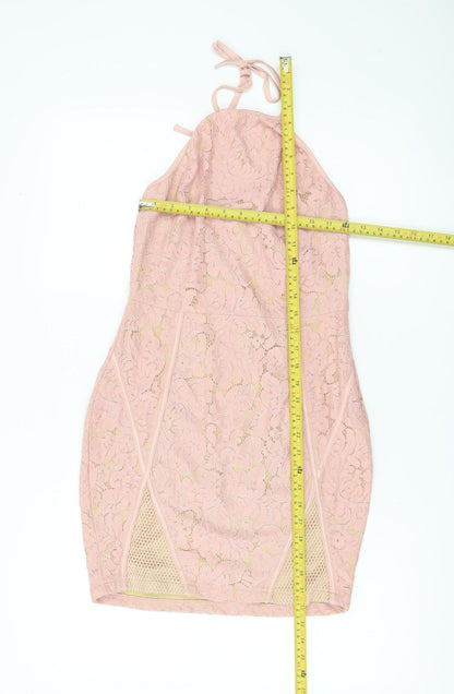 PrettyLittleThing Women Pink Lace Halter Bodycon Dress Size 10
