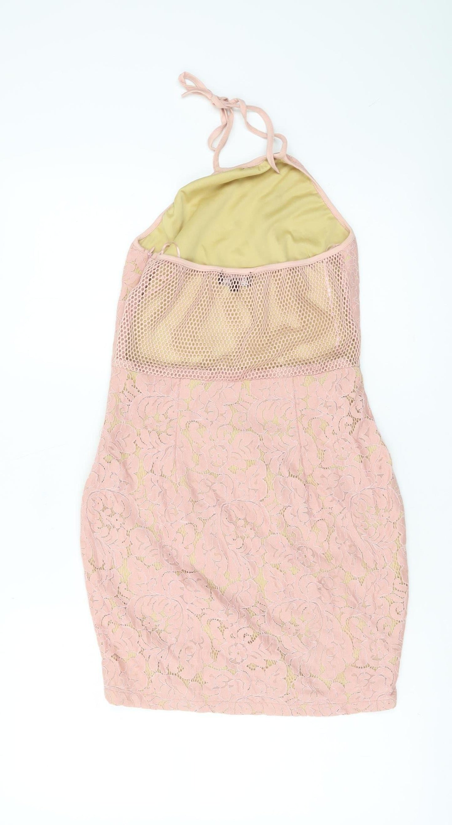 PrettyLittleThing Women Pink Lace Halter Bodycon Dress Size 10