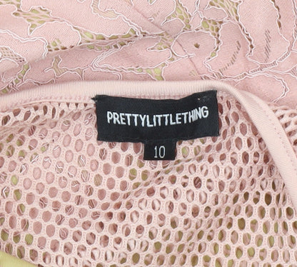 PrettyLittleThing Women Pink Lace Halter Bodycon Dress Size 10