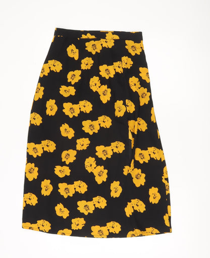 Wednesday's Girl Women's Black Yellow Floral Midi A-Line Skirt Size S
