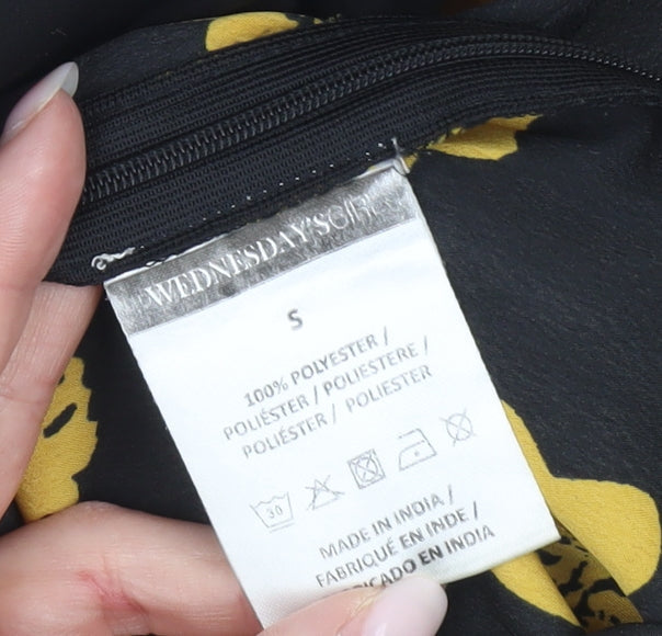 Wednesday's Girl Women's Black Yellow Floral Midi A-Line Skirt Size S