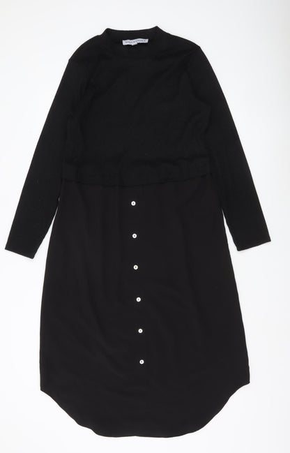 Emma & Michele Women’s Black Midi Shirt Dress M Long Sleeve