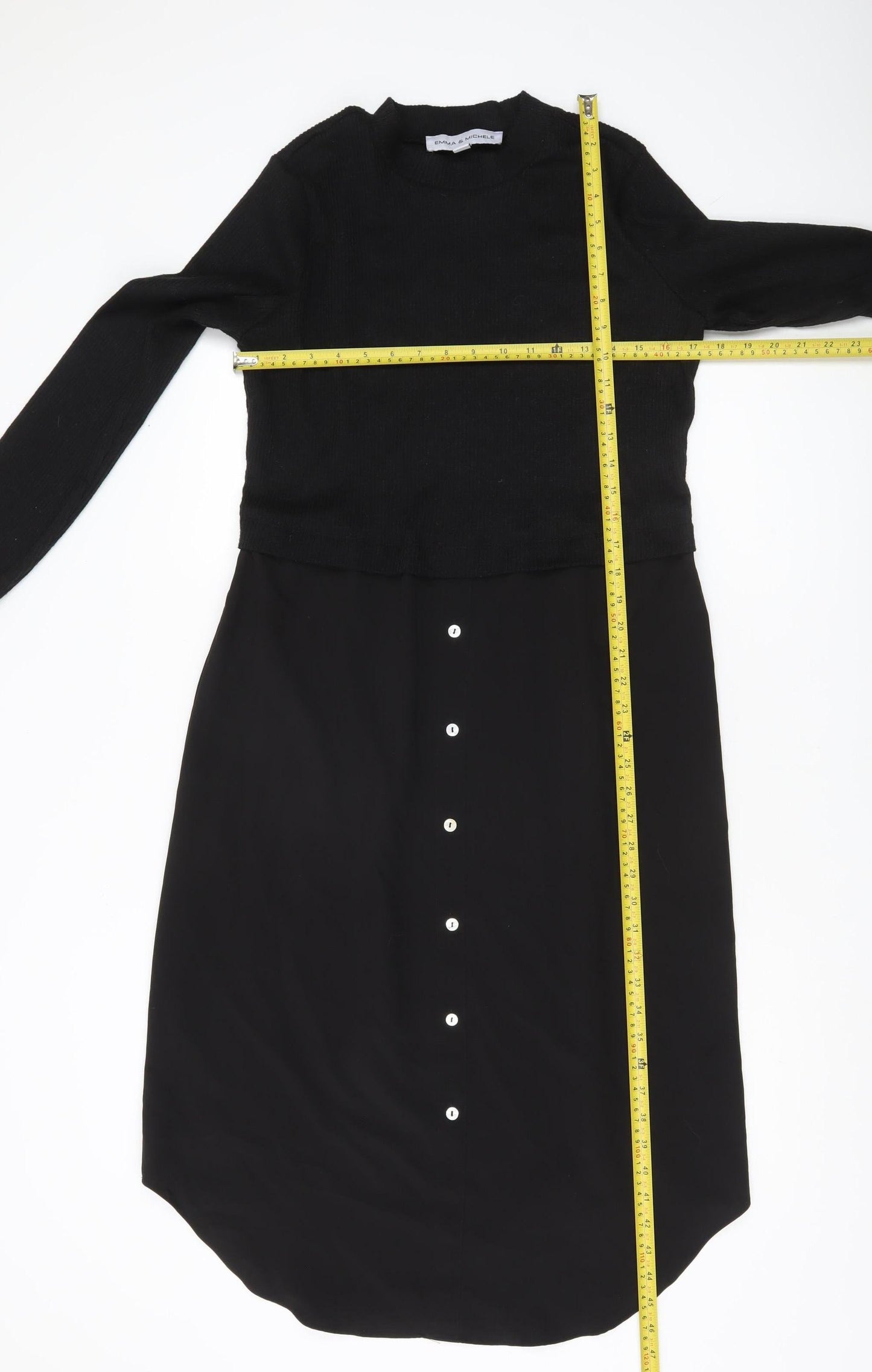 Emma & Michele Women’s Black Midi Shirt Dress M Long Sleeve