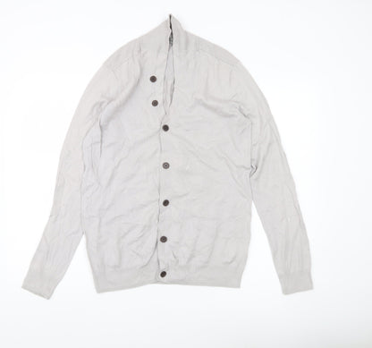 Reiss Mens Grey Cotton Cashmere Cardigan Size M Shawl Neck