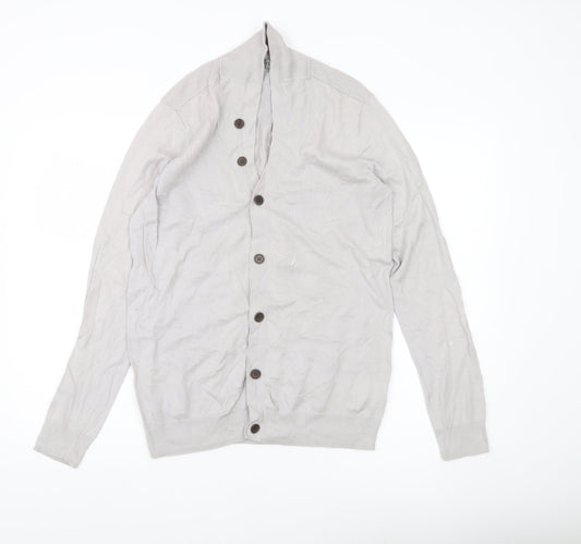 Reiss Mens Grey Cotton Cashmere Cardigan Size M Shawl Neck