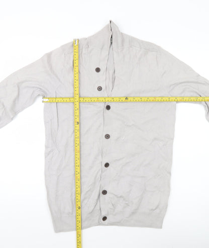 Reiss Mens Grey Cotton Cashmere Cardigan Size M Shawl Neck