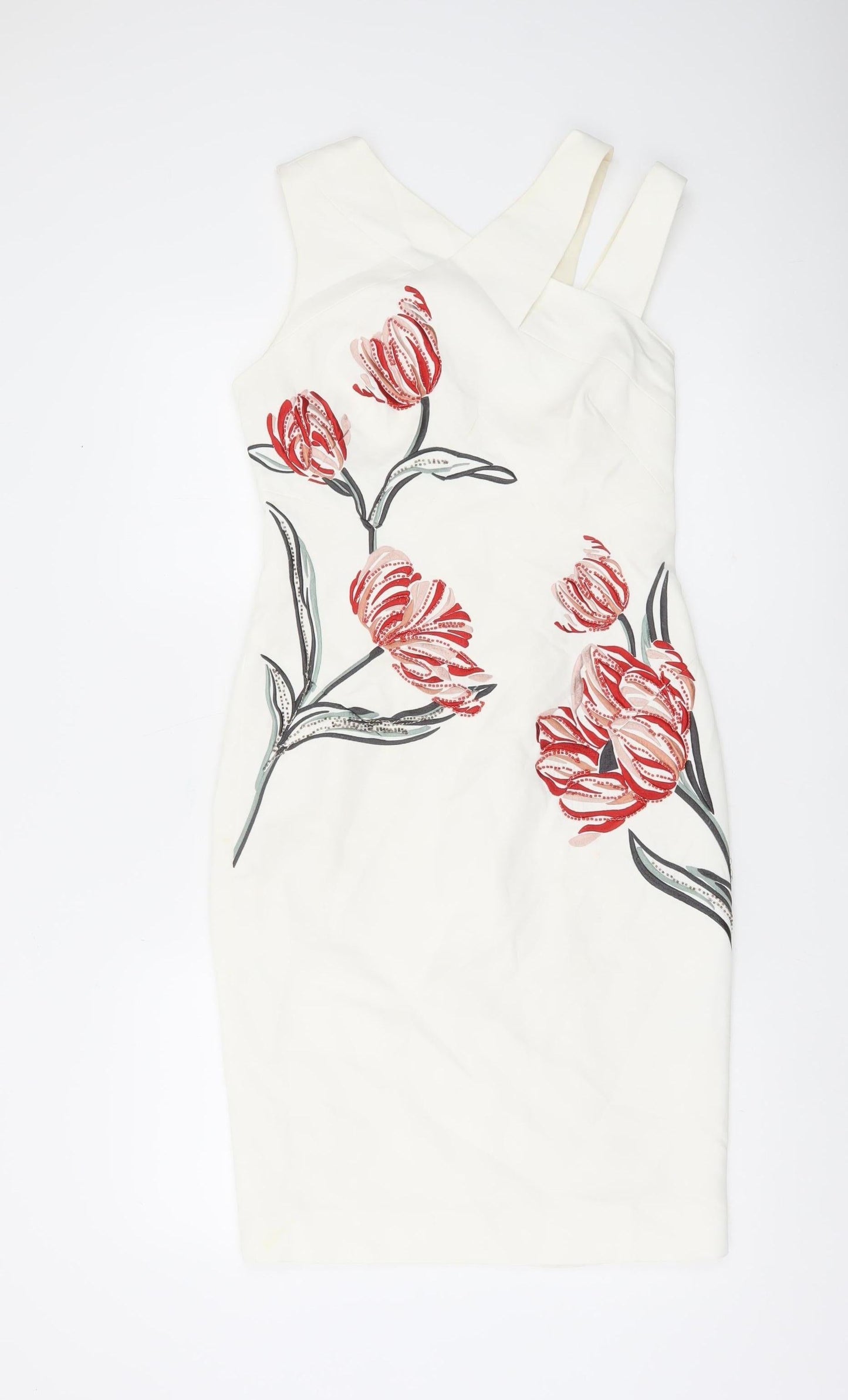 Karen Millen Women’s White Floral Sheath Dress UK 12 Sleeveless