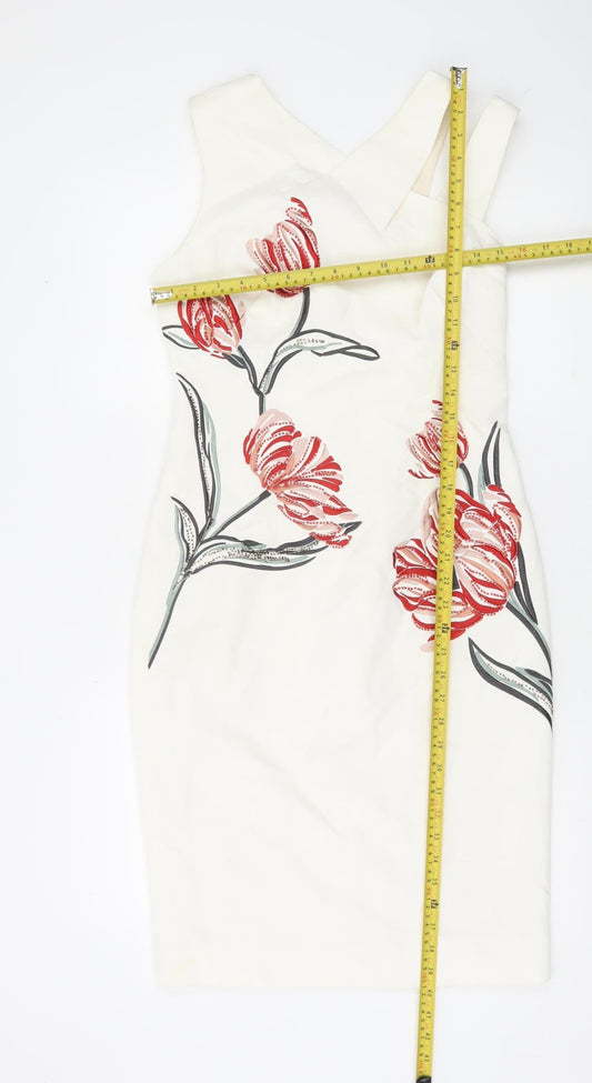 Karen Millen Women’s White Floral Sheath Dress UK 12 Sleeveless