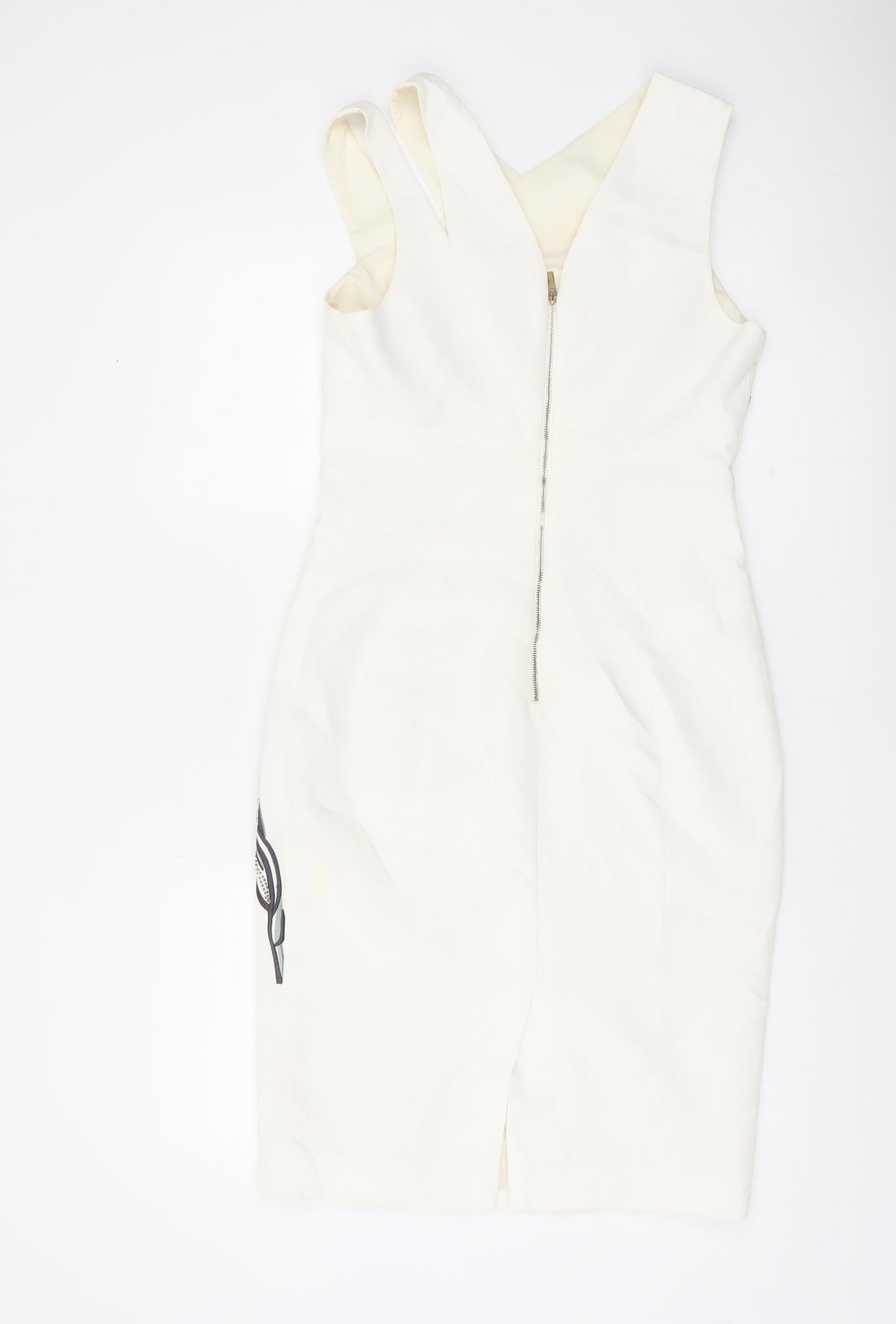 Karen Millen Women’s White Floral Sheath Dress UK 12 Sleeveless