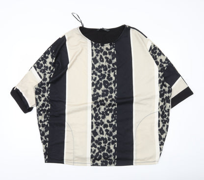 Bonmarché Women’s Black Beige Animal Stripe Tunic Blouse Size 18