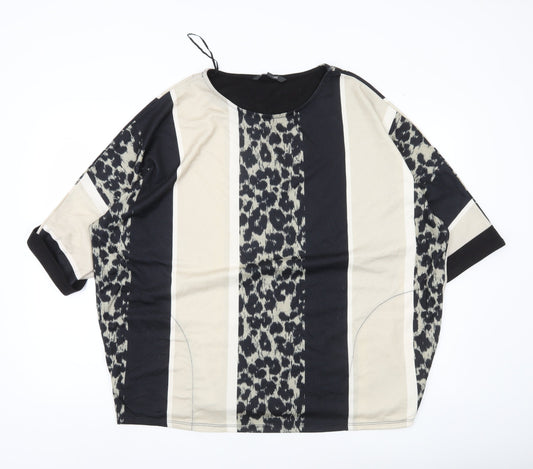 Bonmarché Women’s Black Beige Animal Stripe Tunic Blouse Size 18