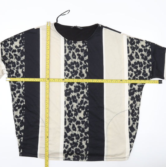 Bonmarché Women’s Black Beige Animal Stripe Tunic Blouse Size 18