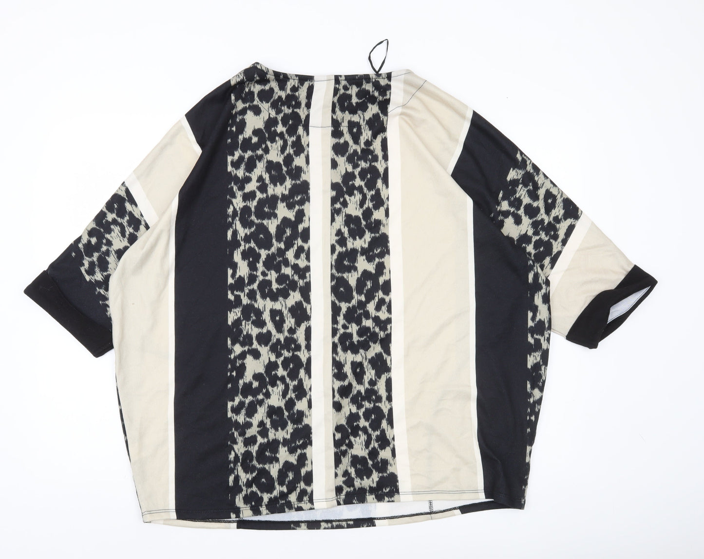 Bonmarché Women’s Black Beige Animal Stripe Tunic Blouse Size 18