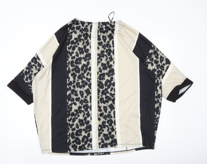 Bonmarché Women’s Black Beige Animal Stripe Tunic Blouse Size 18