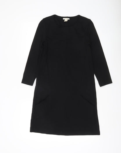H&M Women Black XS Shift Dress Long Sleeve Round Neck