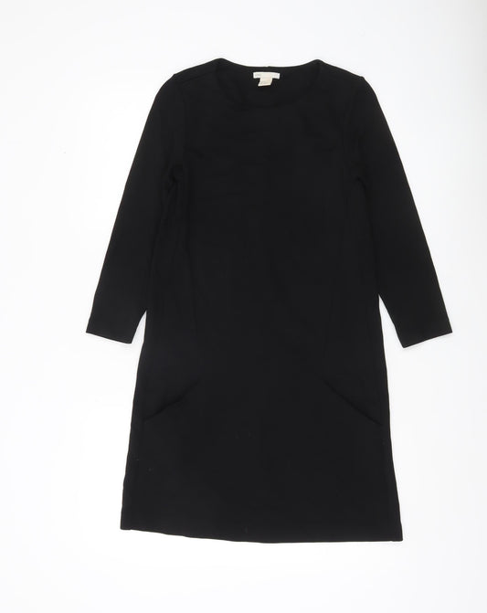 H&M Women Black XS Shift Dress Long Sleeve Round Neck