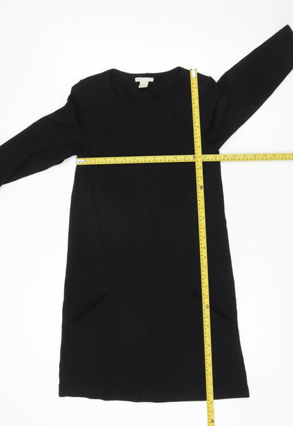H&M Women Black XS Shift Dress Long Sleeve Round Neck