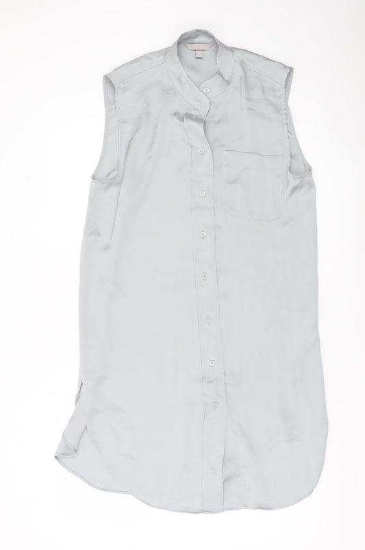 H&M Women’s Grey Sleeveless Shirt Dress Size 8 Collared Buttoned