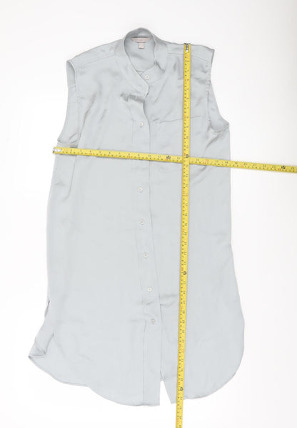 H&M Women’s Grey Sleeveless Shirt Dress Size 8 Collared Buttoned