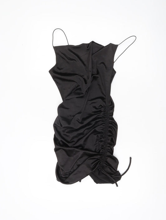 H&M Divided Women’s Black Slip Ruched Mini Party Dress Size S