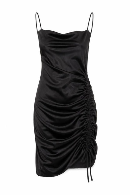 H&M Divided Women’s Black Slip Ruched Mini Party Dress Size S