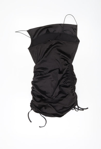 H&M Divided Women’s Black Slip Ruched Mini Party Dress Size S