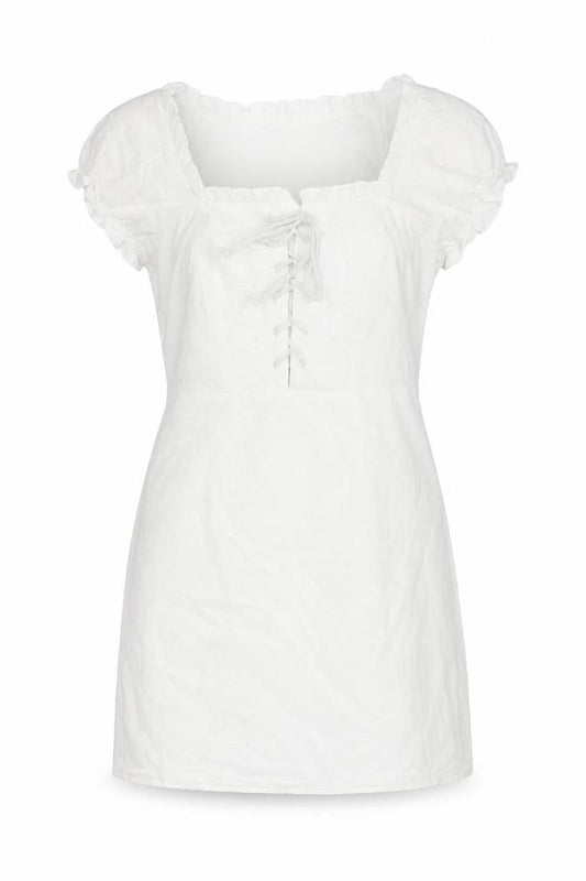 Nasty Gal Women White Size 10 Mini Puff Sleeve Cotton Summer Dress