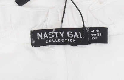 Nasty Gal Women White Size 10 Mini Puff Sleeve Cotton Summer Dress