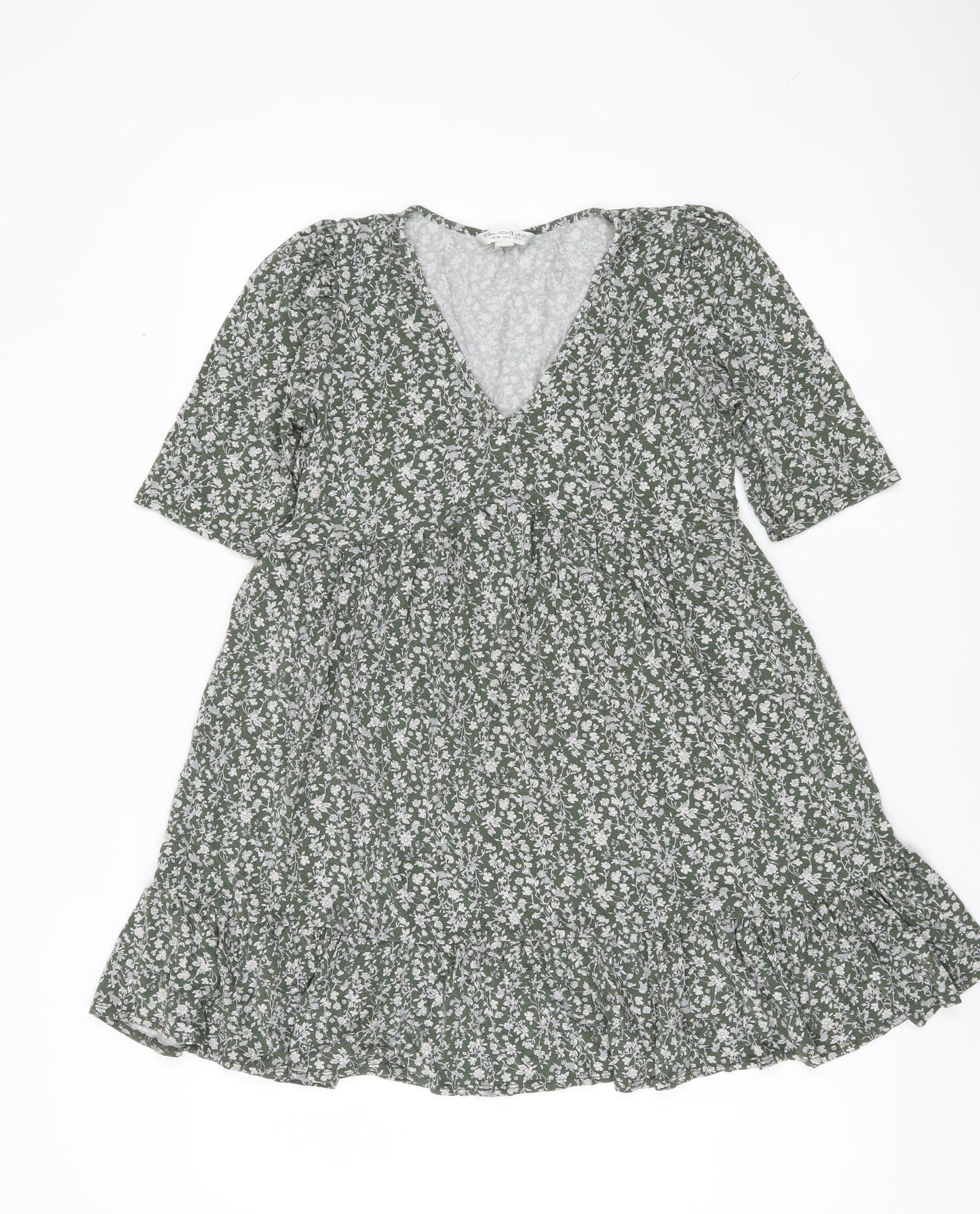 Miss Selfridge Women’s Green Floral V-Neck Wrap Dress Size 10
